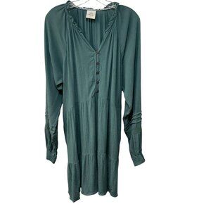 Knox Rose Carrie Tiered Dress Long Sleeve Boho Womens Size XL Green Cottagecore